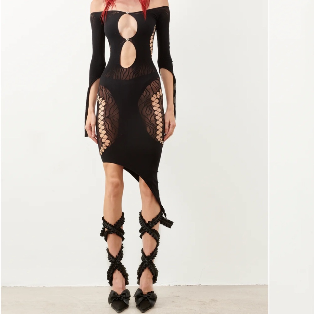 POSTER GIRL Black Asymmetrical Cut-Out Dress